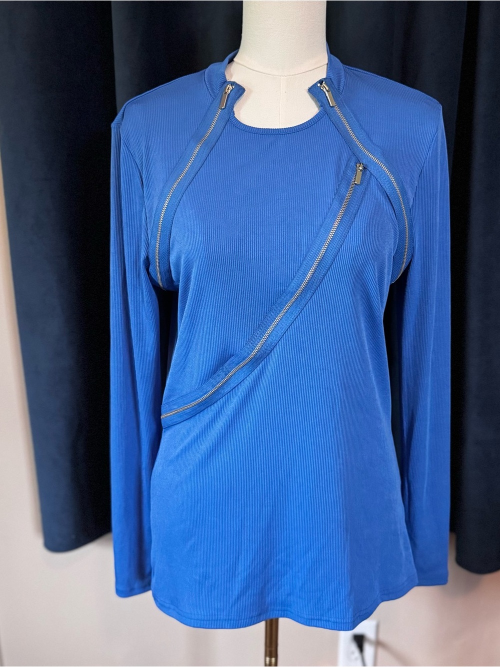 Women's Royal Blue Long-Sleeve Zip-Detail Tee